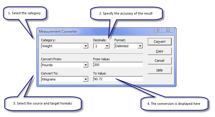 Convert weights and measures with the built-in measurement converter