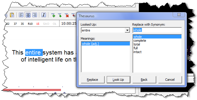 Use the thesaurus to find a synonym for a word or phrase